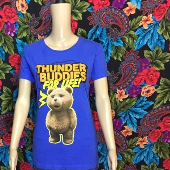 WOMEN'S TED MOVIE SHIRT THUNDER BUDDIES FOR LIFE XL TOP TEDDY BEAR BLUE - Picture 2 of 6